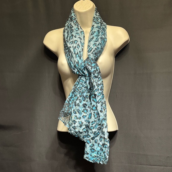 Turquoise Leopard Print Sheer Scarf | Aqua Blue Shawl Wrap | Lightweight - Picture 11 of 12